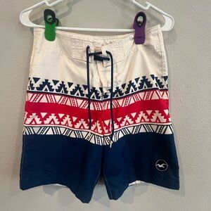 Men's Swim Shorts - Red and Blue Pattern